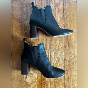 Chloe Scalloped Ankle Boots. Black EUC